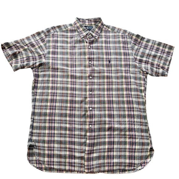 VTG Ralph Lauren MCMEEL Cotton Plaid Button Down Shirt S/S Lightweight Soft Sz L - Picture 2 of 8